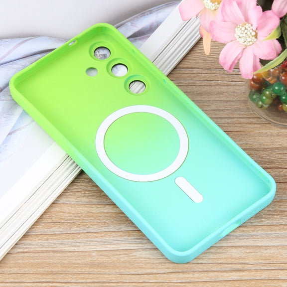 For Samsung Galaxy S25 5G Liquid TPU Silicone Gradient MagSafe Phone Case(Cyan Blue)