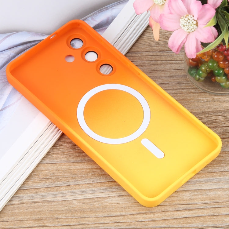 For Samsung Galaxy S25+ 5G Liquid TPU Silicone Gradient MagSafe Phone Case(Orange Yellow)
