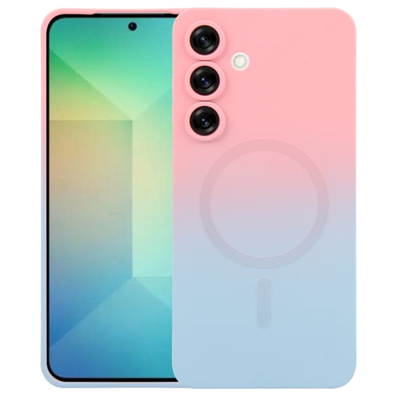 For Samsung Galaxy S25+ 5G Liquid TPU Silicone Gradient MagSafe Phone Case(Pink Blue)