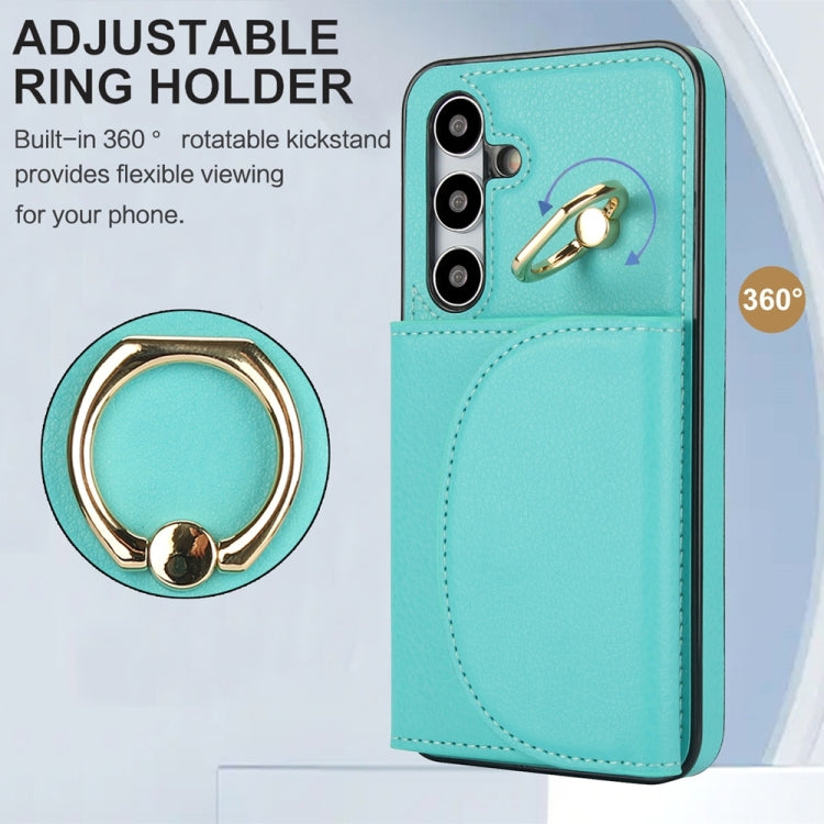 For Samsung Galaxy S25 5G Ring Holder Card Bag Skin Feel Phone Case(Green)