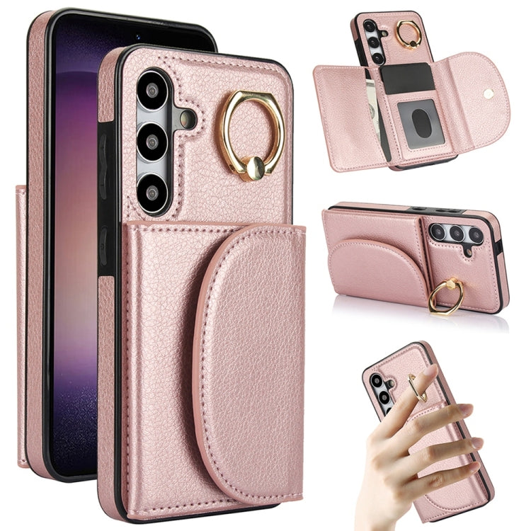 For Samsung Galaxy S25 5G Ring Holder Card Bag Skin Feel Phone Case(Rose Gold)