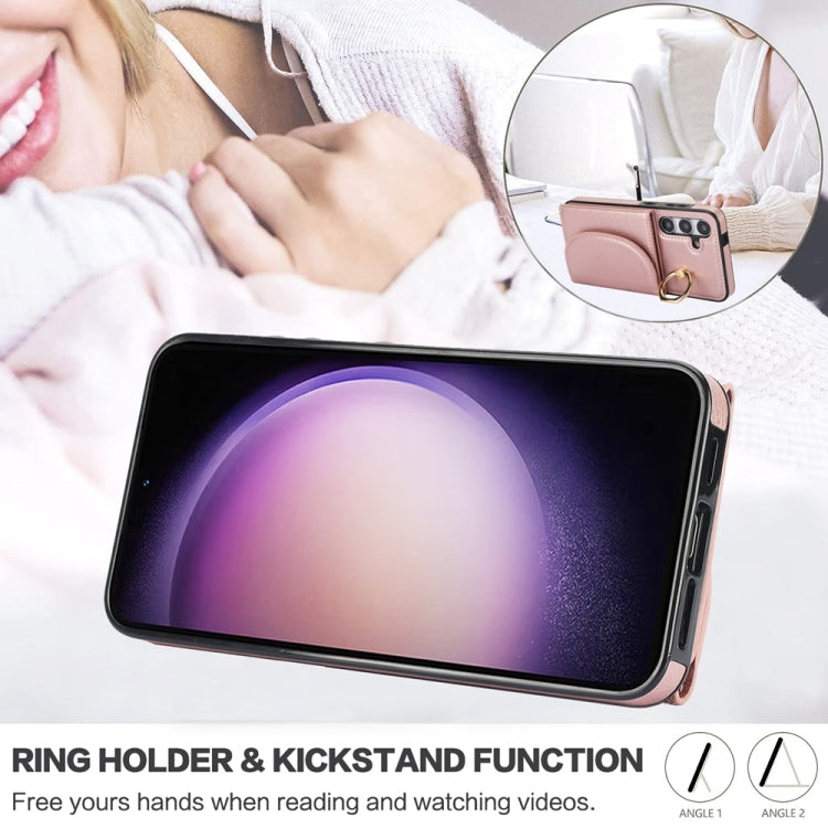 For Samsung Galaxy S25 5G Ring Holder Card Bag Skin Feel Phone Case(Rose Gold)
