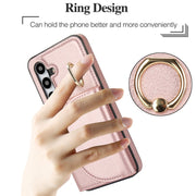 For Samsung Galaxy S25 5G Ring Holder Card Bag Skin Feel Phone Case(Rose Gold)