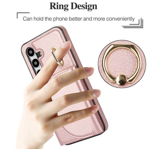 For Samsung Galaxy S25 5G Ring Holder Card Bag Skin Feel Phone Case(Rose Gold)