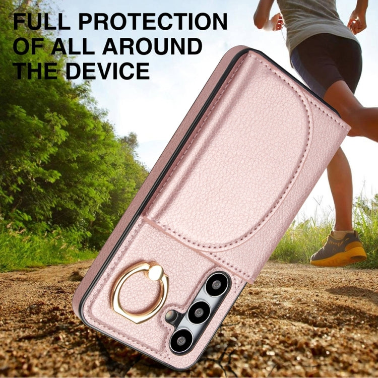 For Samsung Galaxy S25 5G Ring Holder Card Bag Skin Feel Phone Case(Rose Gold)