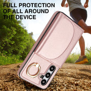 For Samsung Galaxy S25 5G Ring Holder Card Bag Skin Feel Phone Case(Rose Gold)