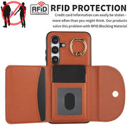 For Samsung Galaxy S25 5G Ring Holder Card Bag Skin Feel Phone Case(Brown)