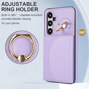 For Samsung Galaxy S25 5G Ring Holder Card Bag Skin Feel Phone Case(Purple)