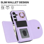 For Samsung Galaxy S25 5G Ring Holder Card Bag Skin Feel Phone Case(Purple)