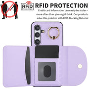 For Samsung Galaxy S25 5G Ring Holder Card Bag Skin Feel Phone Case(Purple)