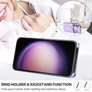 For Samsung Galaxy S25 5G Ring Holder Card Bag Skin Feel Phone Case(Purple)