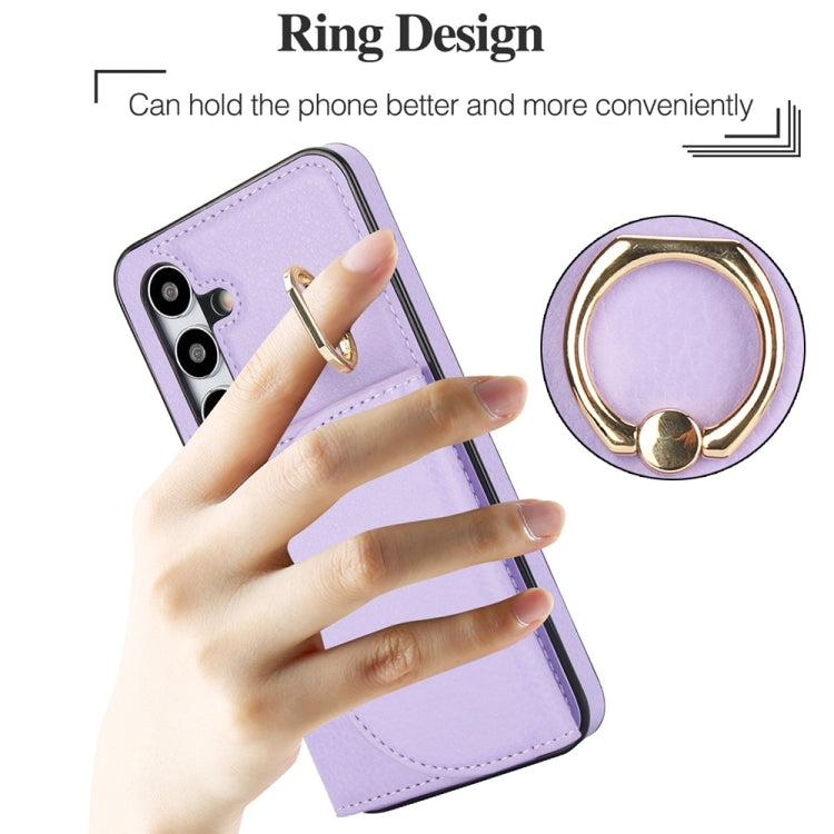 For Samsung Galaxy S25 5G Ring Holder Card Bag Skin Feel Phone Case(Purple)