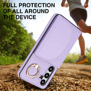 For Samsung Galaxy S25 5G Ring Holder Card Bag Skin Feel Phone Case(Purple)