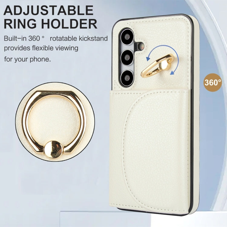 For Samsung Galaxy S25 5G Ring Holder Card Bag Skin Feel Phone Case(White)