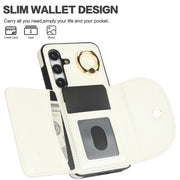 For Samsung Galaxy S25 5G Ring Holder Card Bag Skin Feel Phone Case(White)