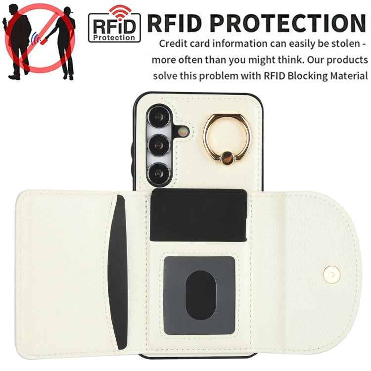For Samsung Galaxy S25 5G Ring Holder Card Bag Skin Feel Phone Case(White)