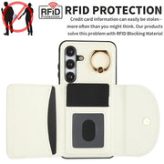 For Samsung Galaxy S25 5G Ring Holder Card Bag Skin Feel Phone Case(White)