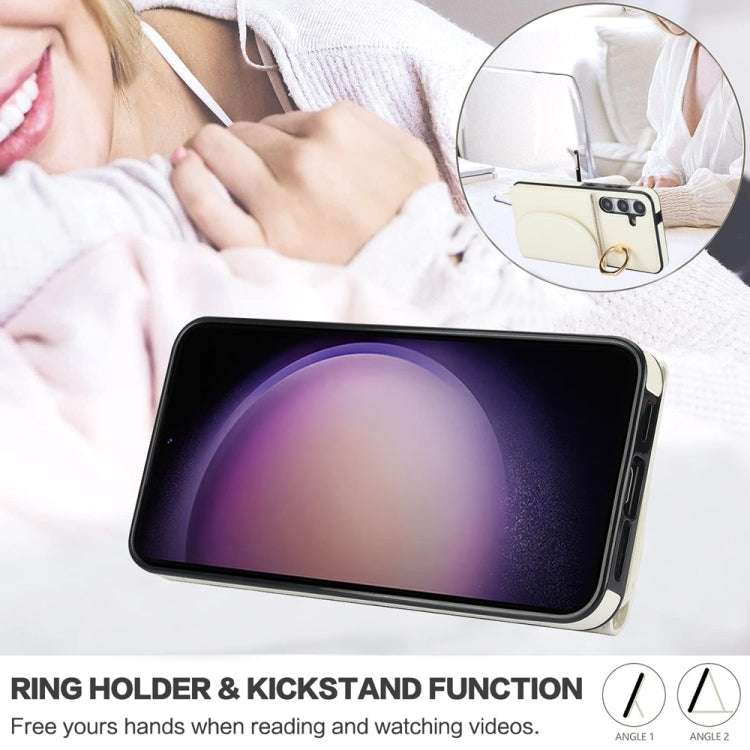 For Samsung Galaxy S25 5G Ring Holder Card Bag Skin Feel Phone Case(White)