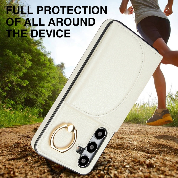 For Samsung Galaxy S25 5G Ring Holder Card Bag Skin Feel Phone Case(White)
