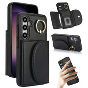 For Samsung Galaxy S25 5G Ring Holder Card Bag Skin Feel Phone Case(Black)