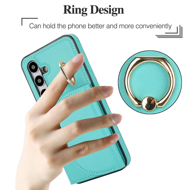 For Samsung Galaxy S25+ 5G Ring Holder Card Bag Skin Feel Phone Case(Green)