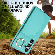 For Samsung Galaxy S25+ 5G Ring Holder Card Bag Skin Feel Phone Case(Green)