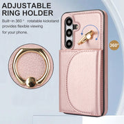 For Samsung Galaxy S25+ 5G Ring Holder Card Bag Skin Feel Phone Case(Rose Gold)