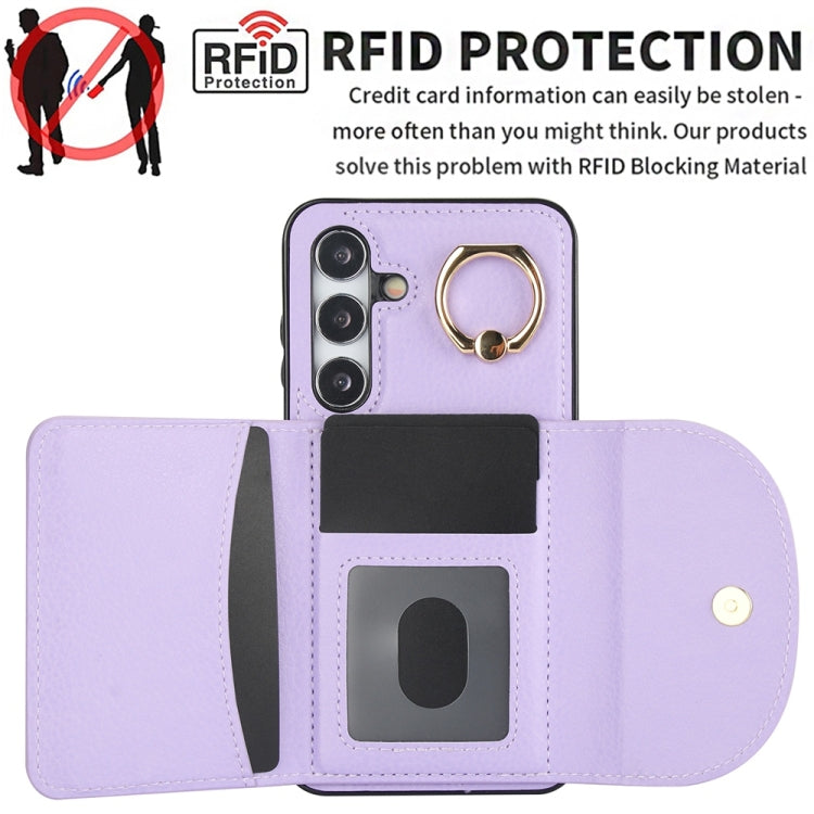 For Samsung Galaxy S25+ 5G Ring Holder Card Bag Skin Feel Phone Case(Purple)