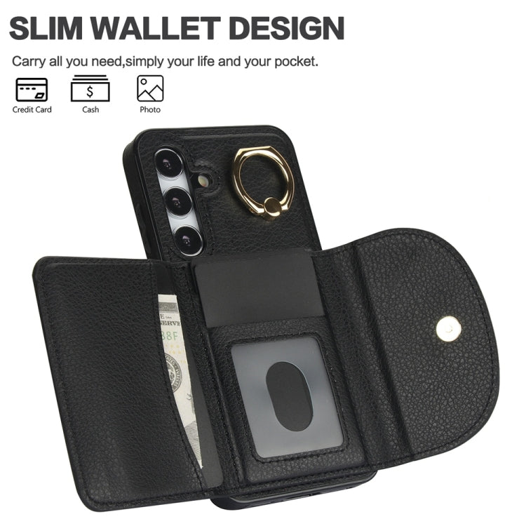 For Samsung Galaxy S25+ 5G Ring Holder Card Bag Skin Feel Phone Case(Black)