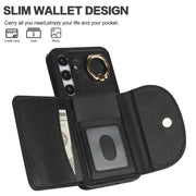 For Samsung Galaxy S25+ 5G Ring Holder Card Bag Skin Feel Phone Case(Black)
