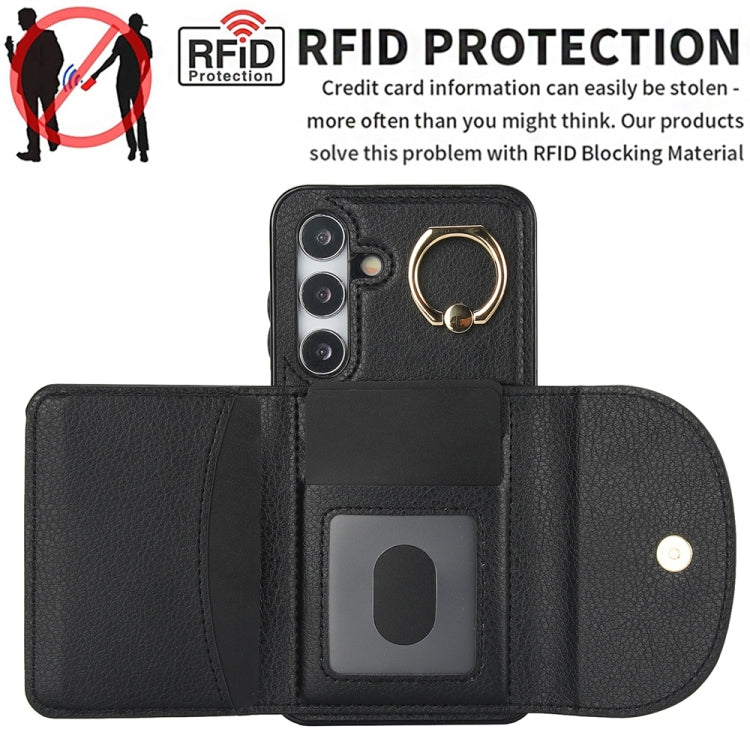 For Samsung Galaxy S25+ 5G Ring Holder Card Bag Skin Feel Phone Case(Black)