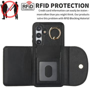 For Samsung Galaxy S25+ 5G Ring Holder Card Bag Skin Feel Phone Case(Black)