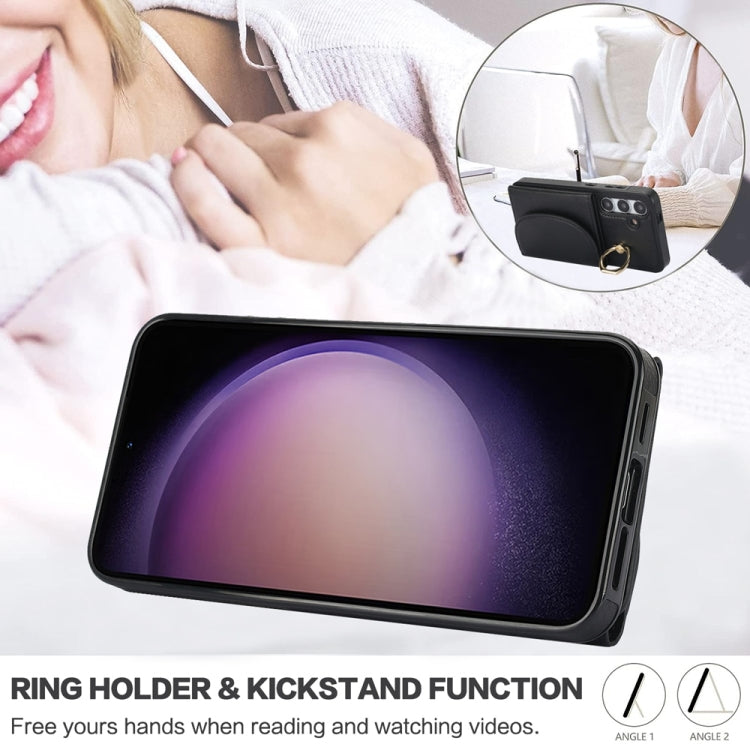 For Samsung Galaxy S25+ 5G Ring Holder Card Bag Skin Feel Phone Case(Black)