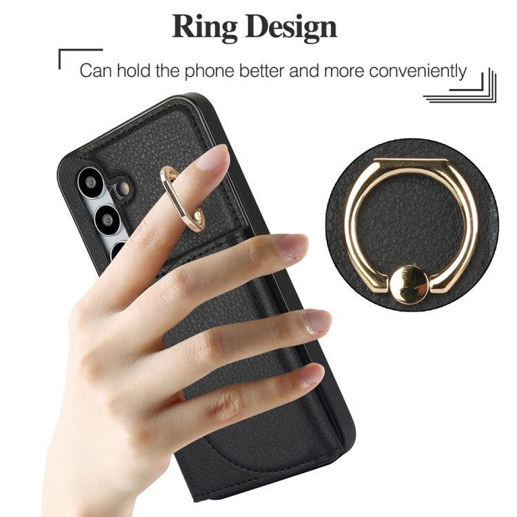 For Samsung Galaxy S25+ 5G Ring Holder Card Bag Skin Feel Phone Case(Black)