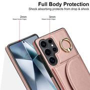 For Samsung Galaxy S25 Ultra 5G Ring Holder Card Bag Skin Feel Phone Case(Rose Gold)