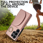 For Samsung Galaxy S25 Ultra 5G Ring Holder Card Bag Skin Feel Phone Case(Rose Gold)