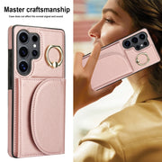 For Samsung Galaxy S25 Ultra 5G Ring Holder Card Bag Skin Feel Phone Case(Rose Gold)