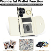 For Samsung Galaxy S25 Ultra 5G Ring Holder Card Bag Skin Feel Phone Case(White)