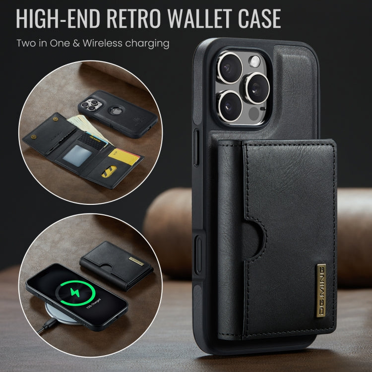 For iPhone 16 Pro Max DG.MING M6 Series RFID Tri-fold Card Bag Removable Leather Phone Case(Black)