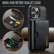 For iPhone 16 Pro Max DG.MING M6 Series RFID Tri-fold Card Bag Removable Leather Phone Case(Black)