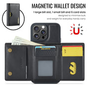 For iPhone 16 Pro Max DG.MING M6 Series RFID Tri-fold Card Bag Removable Leather Phone Case(Black)