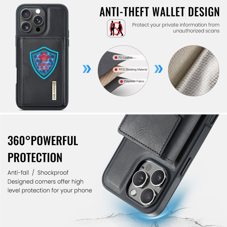 For iPhone 16 Pro Max DG.MING M6 Series RFID Tri-fold Card Bag Removable Leather Phone Case(Black)