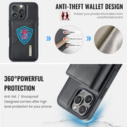 For iPhone 16 Pro Max DG.MING M6 Series RFID Tri-fold Card Bag Removable Leather Phone Case(Black)