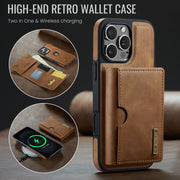 For iPhone 16 Pro Max DG.MING M6 Series RFID Tri-fold Card Bag Removable Leather Phone Case(Brown)
