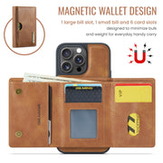 For iPhone 16 Pro Max DG.MING M6 Series RFID Tri-fold Card Bag Removable Leather Phone Case(Brown)