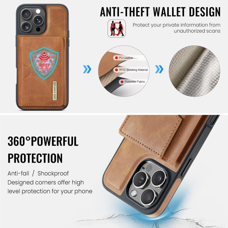 For iPhone 16 Pro Max DG.MING M6 Series RFID Tri-fold Card Bag Removable Leather Phone Case(Brown)