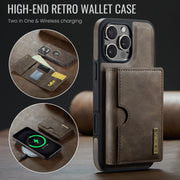For iPhone 16 Pro Max DG.MING M6 Series RFID Tri-fold Card Bag Removable Leather Phone Case(Coffee)