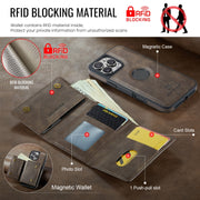 For iPhone 16 Pro Max DG.MING M6 Series RFID Tri-fold Card Bag Removable Leather Phone Case(Coffee)