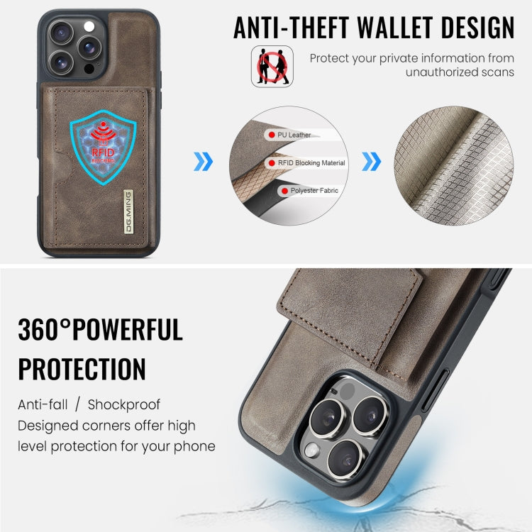 For iPhone 16 Pro Max DG.MING M6 Series RFID Tri-fold Card Bag Removable Leather Phone Case(Coffee)