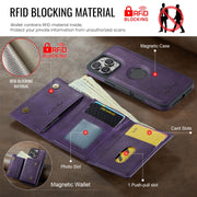 For iPhone 16 Pro Max DG.MING M6 Series RFID Tri-fold Card Bag Removable Leather Phone Case(Purple)